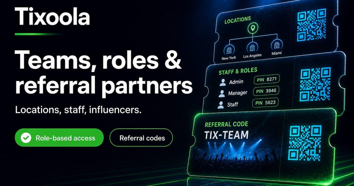 Teams, Roles & Referral Partners | Tixoola Ticketing